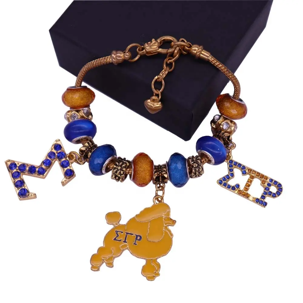 Braccialetti europei fatti a mano di moda lettere greche barboncino dorato Sigma Gamma Rho braccialetti di sorellanza