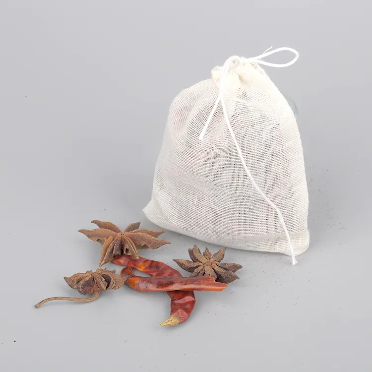 Sachet de thé vide en coton non blanchi réutilisable Sacs de bain en mousseline avec cordon de serrage