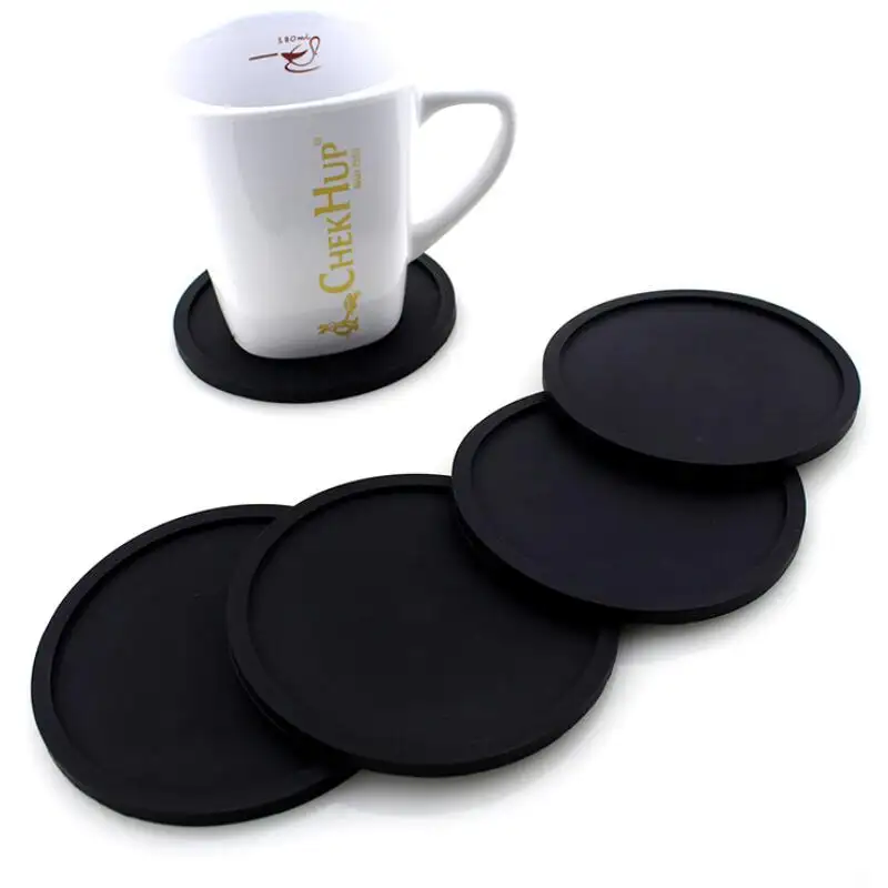 Coaster Cangkir Silikon untuk Minuman Warna Hitam Bulat 10CM