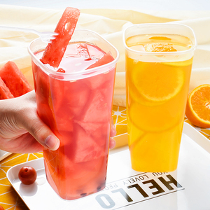 OEM 26oz <span class=keywords><strong>32oz</strong></span> kare kalınlaşmış tek kullanımlık smoothie meyve suyu süt çay meyve plastik PP fincan