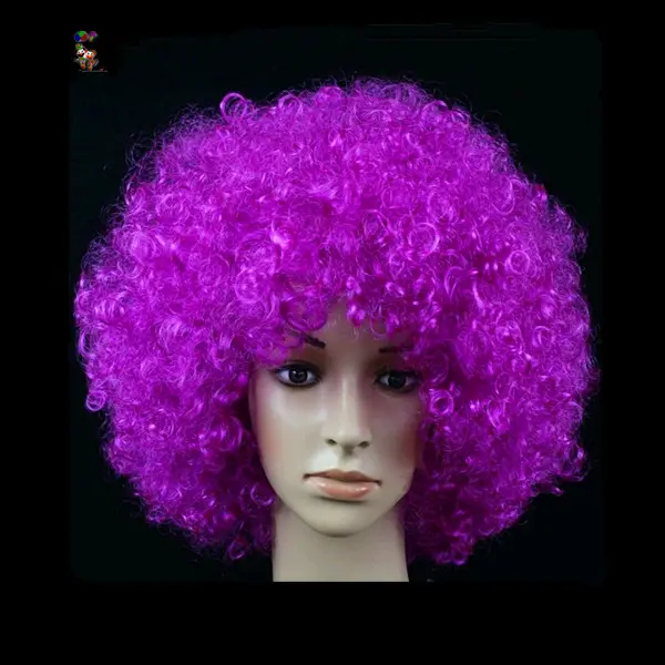 Spor Fan çılgın fantezi parti elbisesi kostüm ucuz mor renk kısa kıvırcık Afro peruk HPC-1251