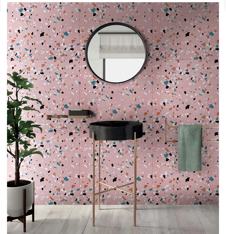 600x600 Terrazzo Look Ceramic Tiles with Color Spots size