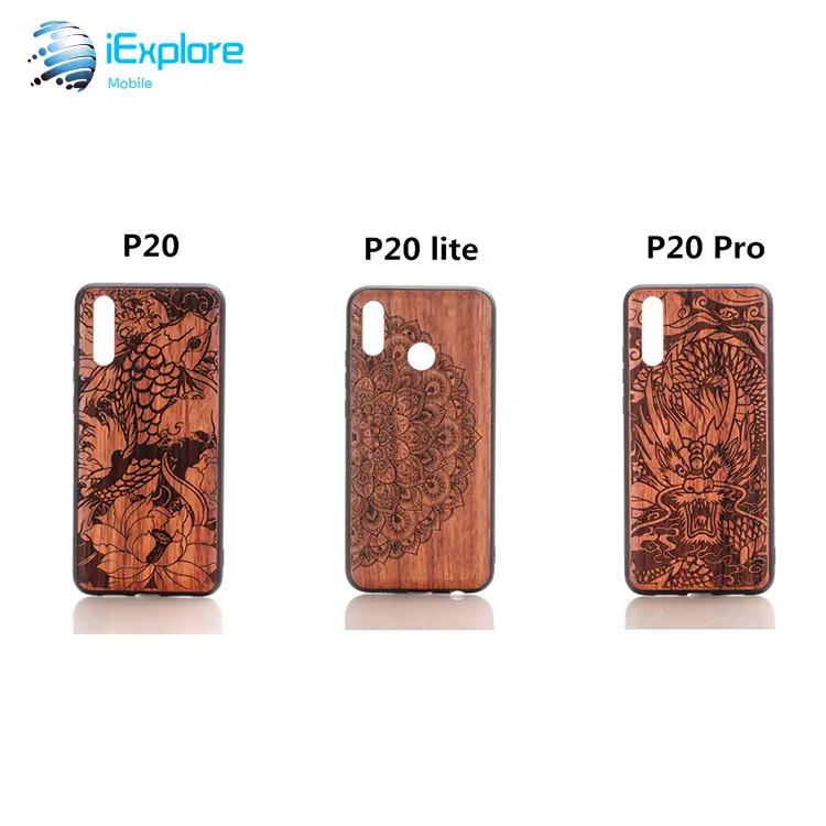 IExplore ambiental biodegradable de bambú de madera TPU OEM ODM de 3D de talla de láser funda del teléfono para Huawei P20 PRO P20 LITE P20