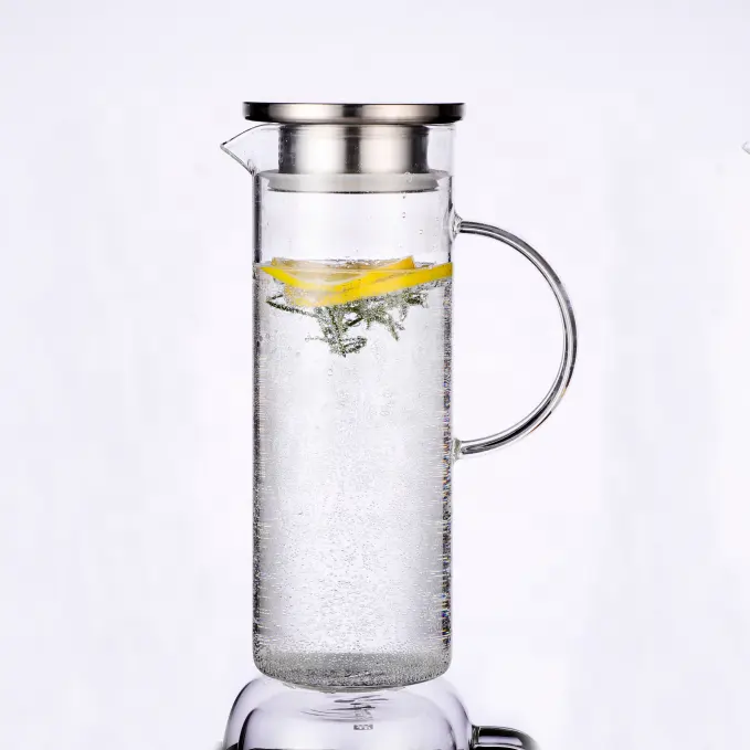 Jarra de vidrio de borosilicato, jarra de agua de vidrio resistente al calor con tapa de acero inoxidable