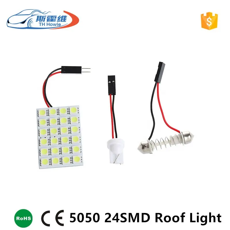 Lámpara de techo 5050 Chip 24 SMD coche Led Panel luz Interior DC 12V blanco de la lámpara Auto de lectura con T10 adorno adaptadores cúpula bombilla