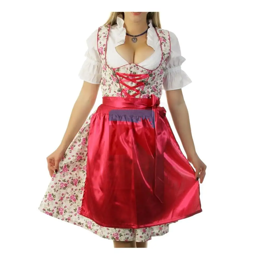 Vestido Tradicional Da Baviera Oktoberfest Dirndl 3 Peças das mulheres Trajes de Carnaval mulheres de Vestido (Alemão dirndl Mini)