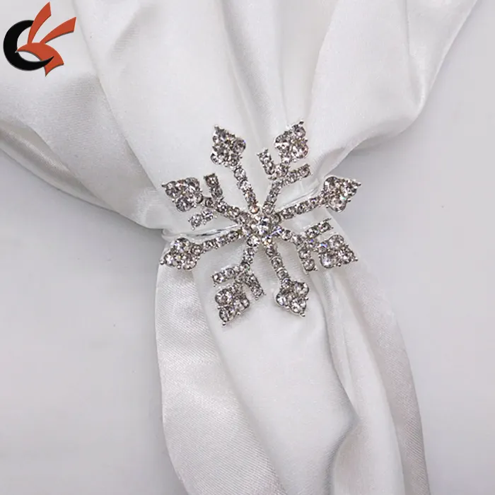 Servilletas de Navidad con diamantes de imitación brillantes, anillos de copos de nieve, soporte para servilletas, fiesta, cena, boda