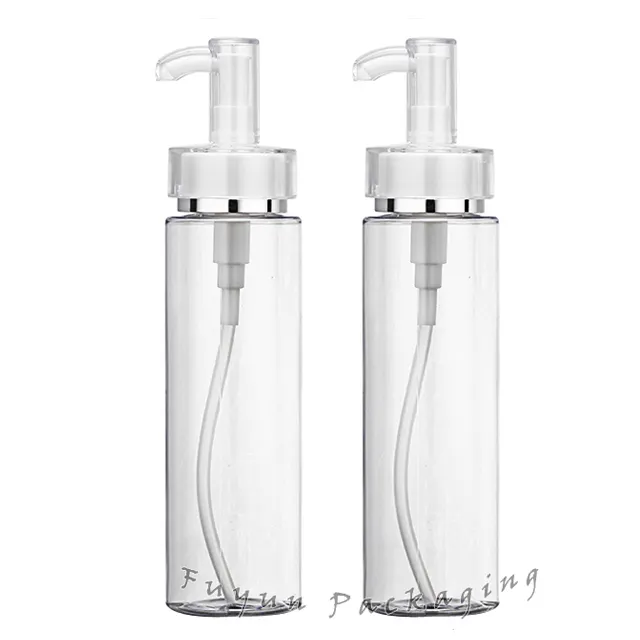 Fuyun Clear Plastic Pet Kosmetik verpackung 200ml Acryl Shampoo Leere Lotion Flasche mit Pumpe