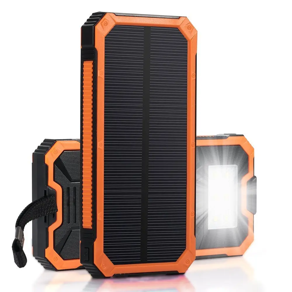 Caferria-Banco de energía solar portátil, cargador solar usb dual, luz led, 2023