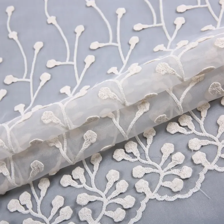 HA-12776C Latest design flower 3d embroidered korea clothing thick organza fabric material