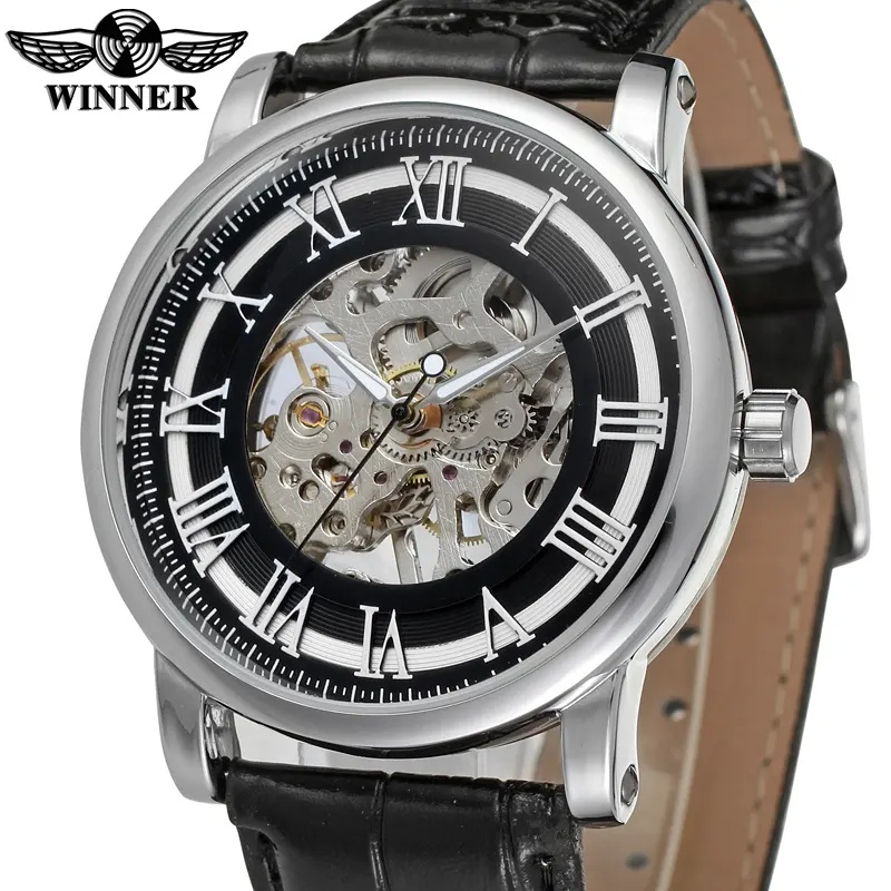 Chine usine T-winner hommes en gros Chiffres Romains En Cuir Mécanique Hommes Montre-bracelet oem de soutien