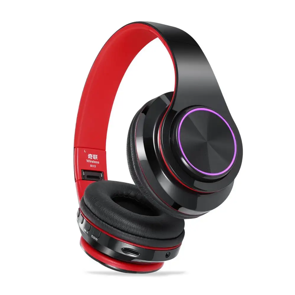 2019 cuffie over-ear alla moda leggero portatile led bt v5.0 senza fili stereo suono cuffia microfono incorporato