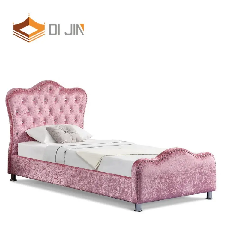 Mobiliário chinês menina princesa rosa cama linho tecido queen tamanho estofado quadro com cabeça