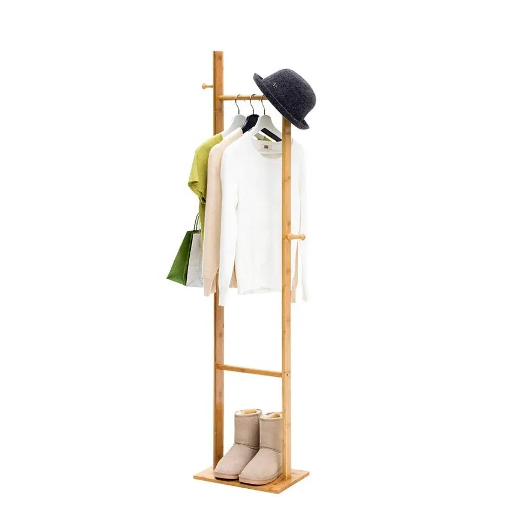 Suporte de casaco de bambu multifuncional, cabide de roupas para quarto e escritório