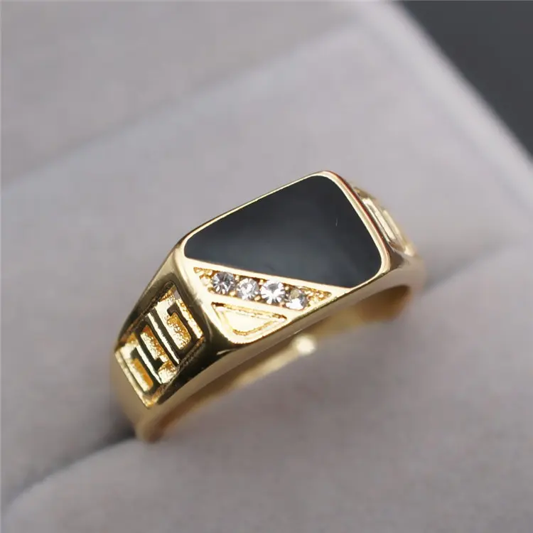 De moda de hombre joyería clásica de Color oro de diamantes de imitación boda anillo negro anillo de esmalte para hombres navidad regalo