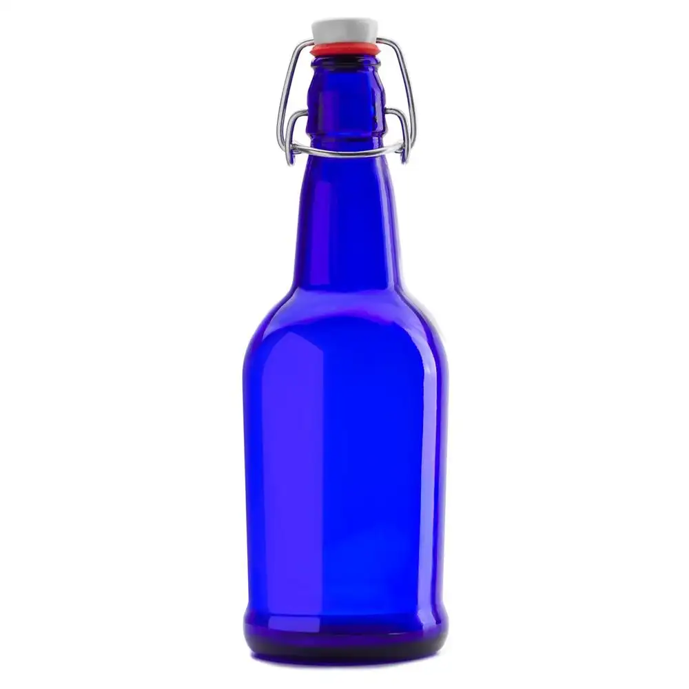 Garrafas de vidro fácil azul cobalto, 16oz, garrafas de vidro, presilha para casa