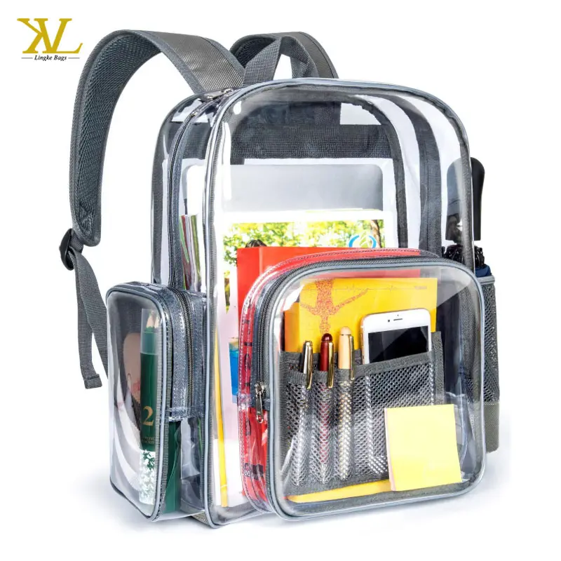 Heavy Duty Chiaro Zaino per Gli Adulti con Rinforzato Cinghie Borsa Libro Studente Trasparente Zaino per la Scuola, di Sicurezza, Stadi