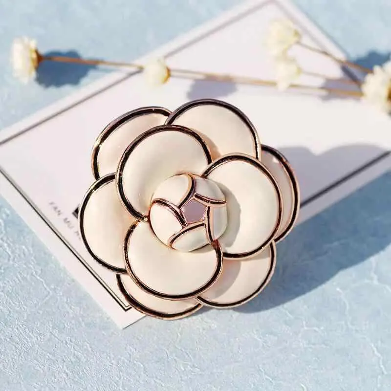 Broche de flores de camélia esmalte, joias da moda