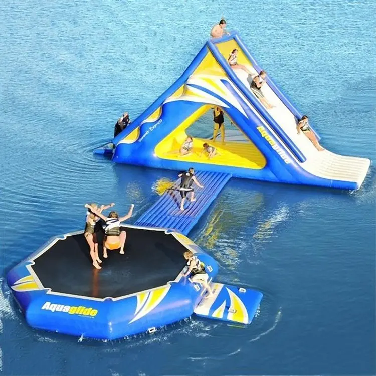 Mini parque acuático comercial, trampolín inflable con tobogán, Isla de agua, Parque flotante barato en venta