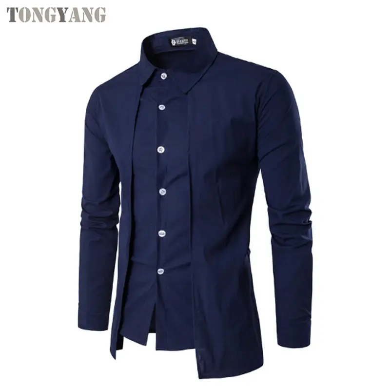 TONGYANG Camisas masculinas de manga comprida camisa casual Homme vestido de chegada sólida camisas masculinas de alta qualidade XXL