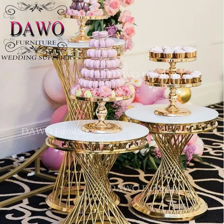 Manufacturer stainless steel frame round gold luxury party cake stand