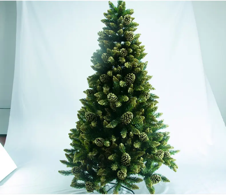 Atacado glitter dourado artesanal Artificial pvc árvore de Natal com pinhas