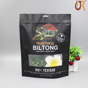 Özel kurutulmuş gıda aperatif Biltong sığır sarsıntılı ambalaj poşetleri ile pencere