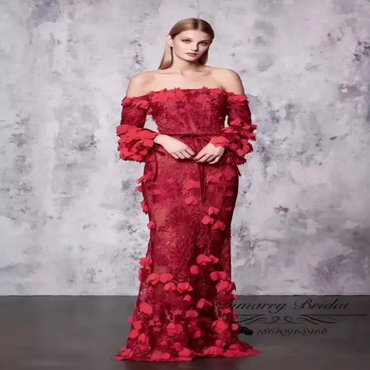Nuevo 2020 rojo 3D flores de encaje de tul tela gasa bordado apliques de novia