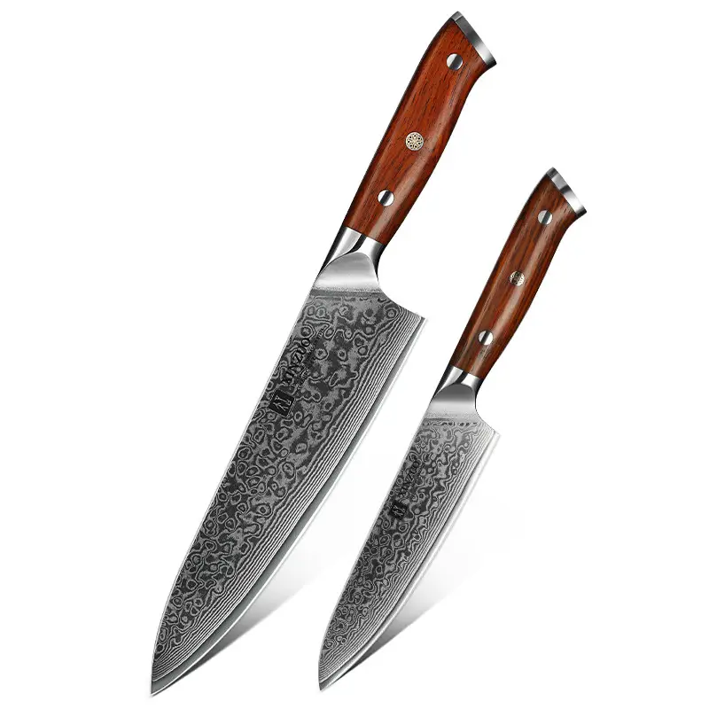 XINZUO Set de couteaux de chef tranchants 2 pièces cadeau de cuisine acier damas à haute teneur en carbone manche en palissandre fabricant