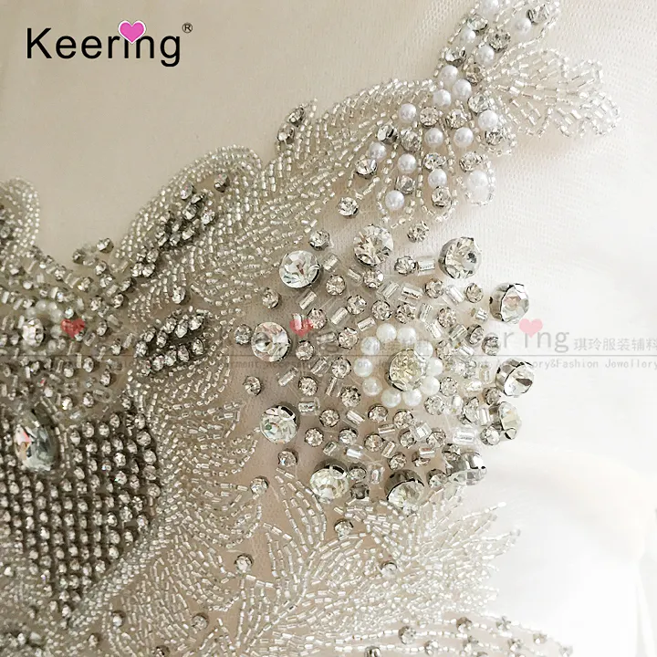 Parches de apliques de diamantes de imitación con cuentas de perlas de cristal hechos a mano de alta calidad para novia