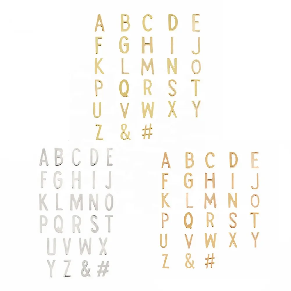 Pulsera de joyería, abalorio deslizante, chapado en oro, 26 letras del alfabeto