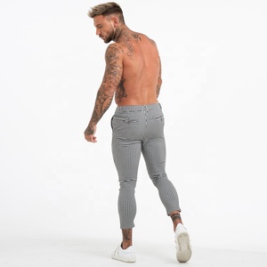 下降时尚风格灰色检查裤子男子检查裤子 - Product Image 4