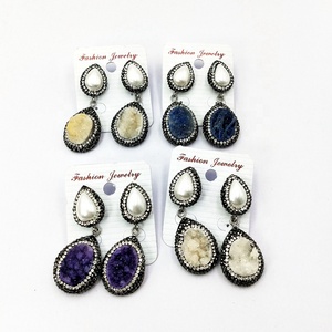 Doğal <span class=keywords><strong>druzy</strong></span> dangle küpe Açacağı Kristal Rhinestone İnci dangle küpe Kadınlar için moda takı