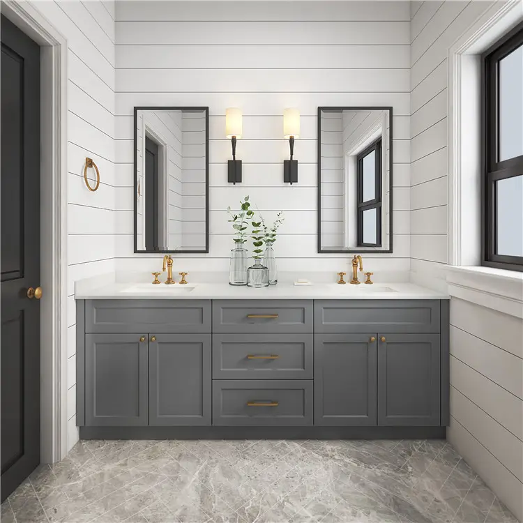 Geleneksel banyo vanity köşe banyo dolabı çift banyo lavabosu banyo