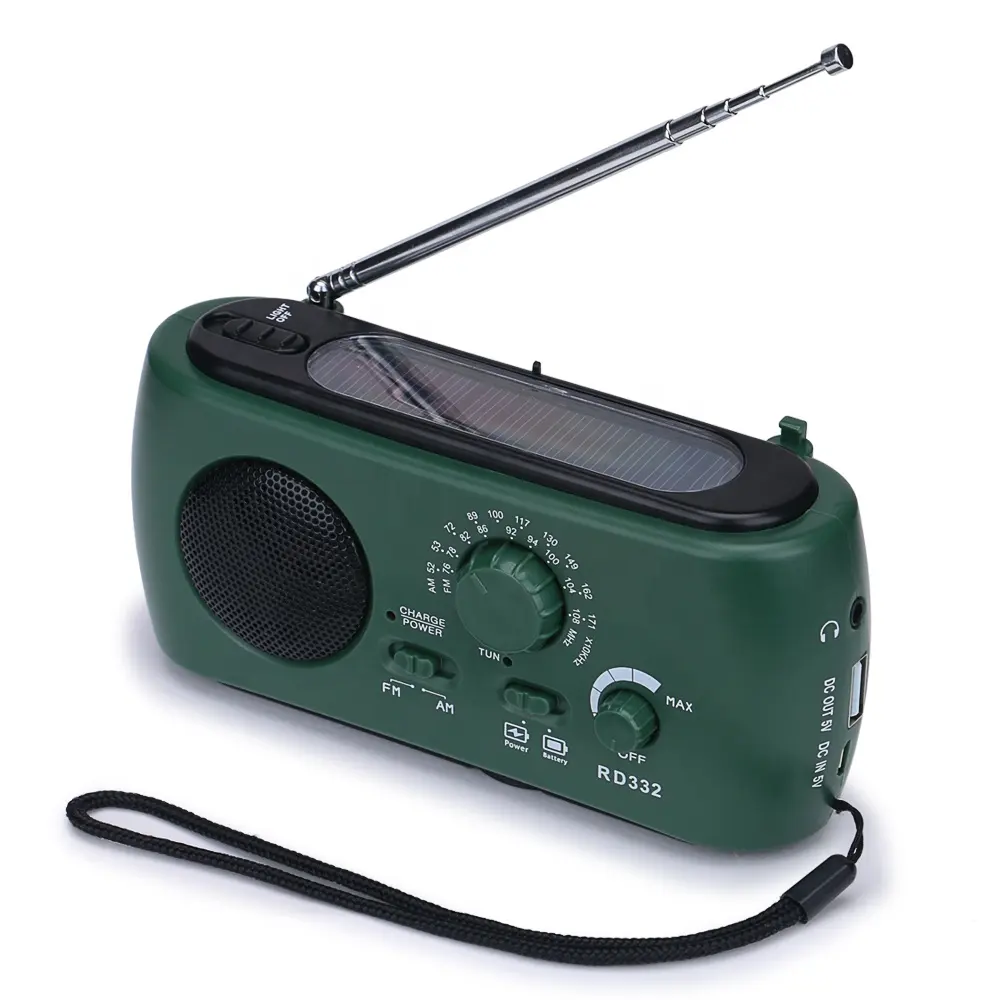 Radio de Camping AM FM con manivela Solar de emergencia portátil, con linterna LED y luces intermitentes