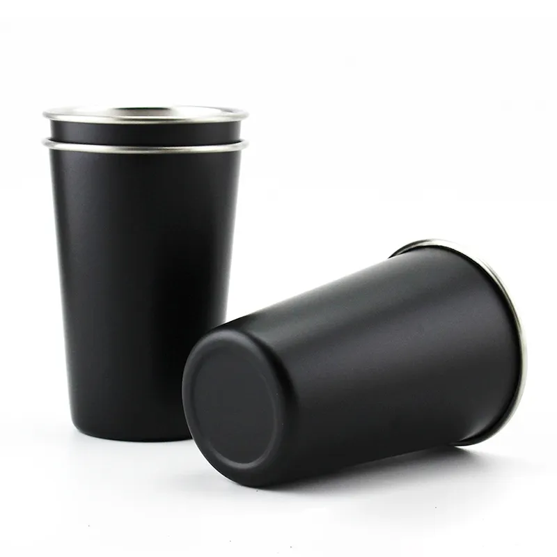 ロゴ付きのクラシックな黒の再利用可能なコーヒーカップは、ステンレス鋼のドル店のマグカップをカスタマイズします