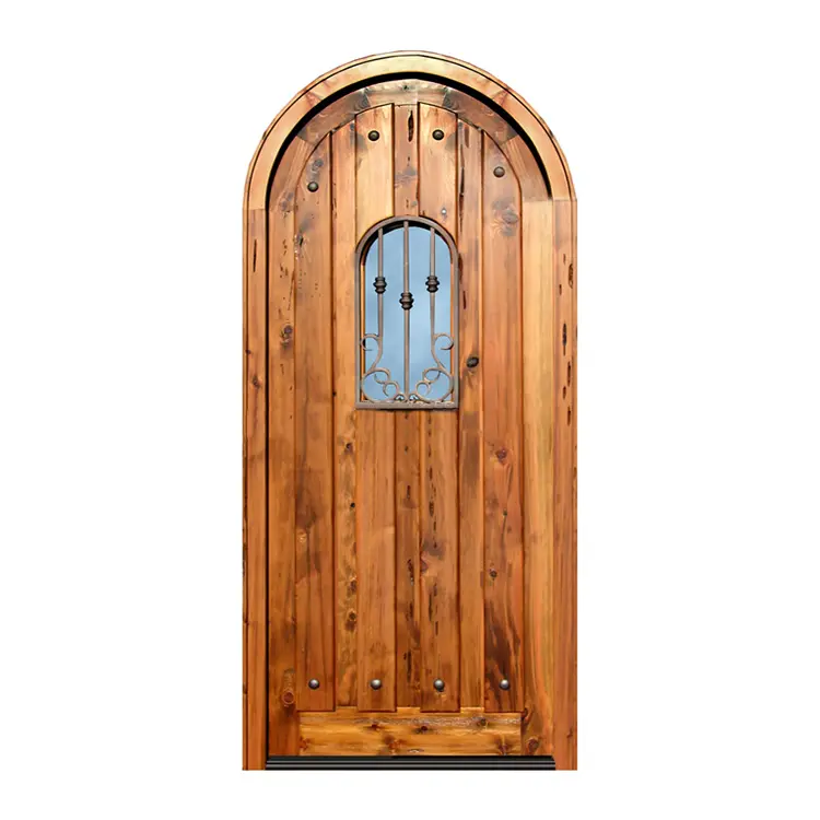 ตกแต่งบ้านสไตล์ยุโรปไม้มะฮอกกานีไม้รอบประตูด้านบนโค้งภายในประตูไม้ที่มีกระจก