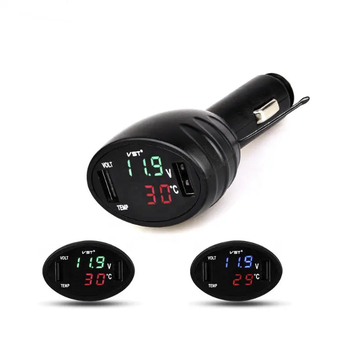 3 in 1 dijital LED voltmetre termometre monitör 2.1A çift USB bağlantı noktaları araba şarjı çakmak sıcaklık ölçer kiti