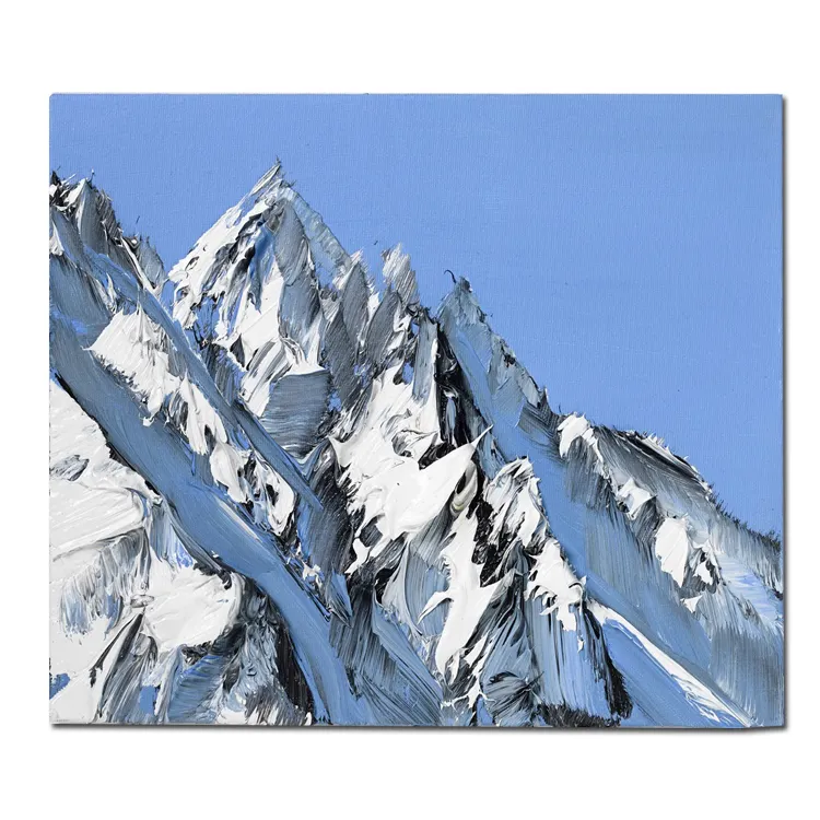 Lienzo pintado a mano para decoración artística de montaña y nieve, pintura al óleo para oficina