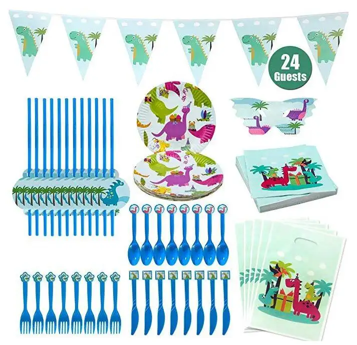 Dinosaur-themed Children's Birthday Party Set disposable paper plate with picnic cake tableware thickened