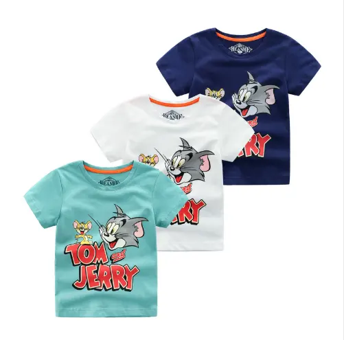 T-Shirts Cartoon Tom und Jerry T-Shirt Junge Kind Kleinkind Jungen Tops Baby Casual Shirt New Boys Kurzarm 2019 Sommer Atmungsaktiv