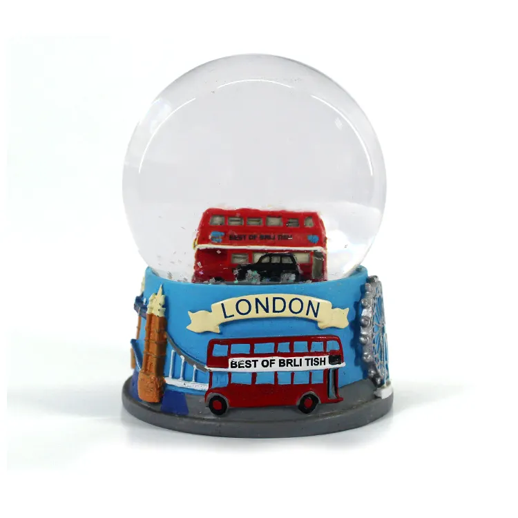 Bola de nieve turística de vidrio de 65mm personalizada, recuerdo de autobús de Londres, globo de nieve, artesanía de resina, arquitectura nórdica, bola de nieve