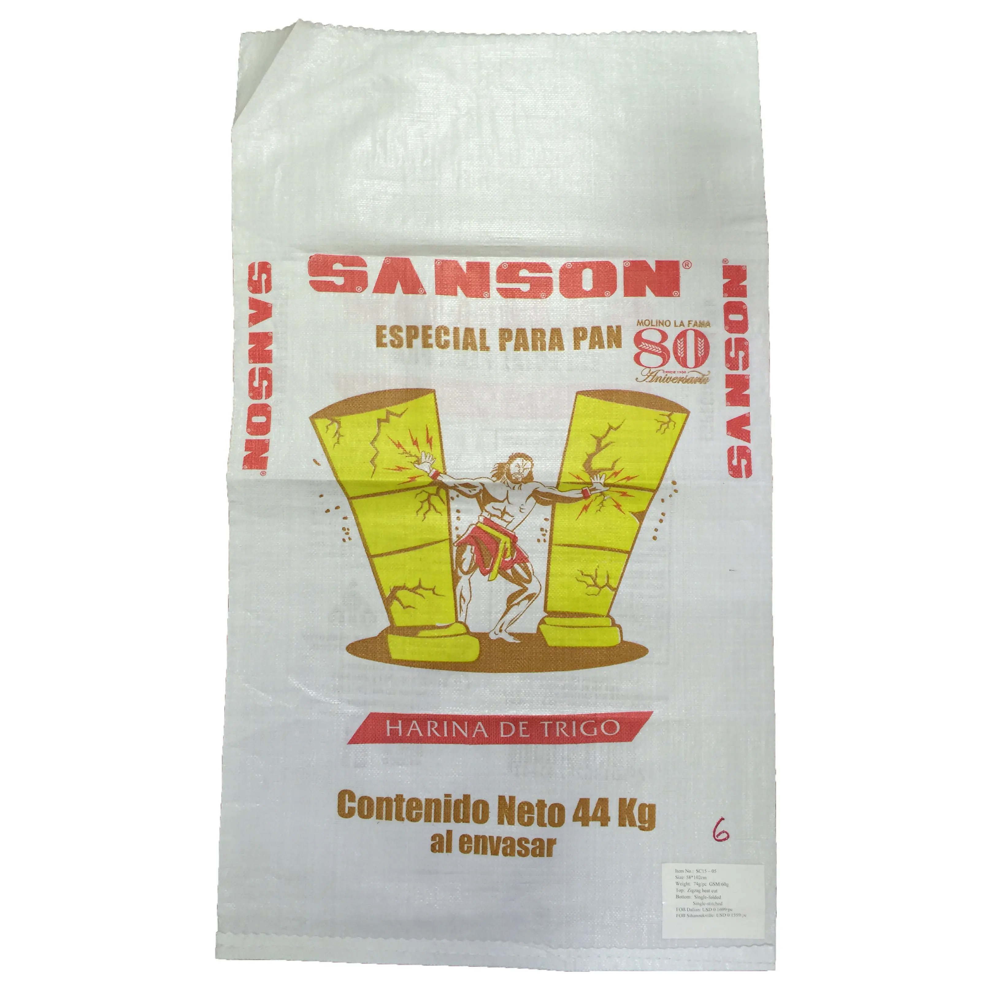 Bolsas/Sacos de harina de trigo, 50kg, 100kg, polipropileno laminado PP tejido