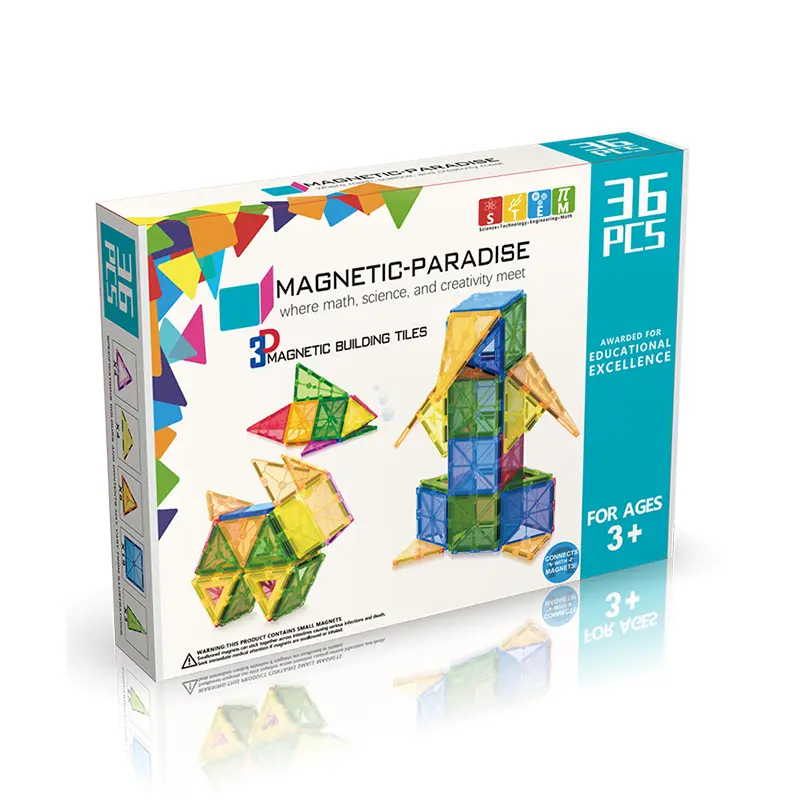 36 PCS STEM Preschool Educatief Creatieve Magnetische Bouwstenen Set, Magnetische Tegels Bouw Kit
