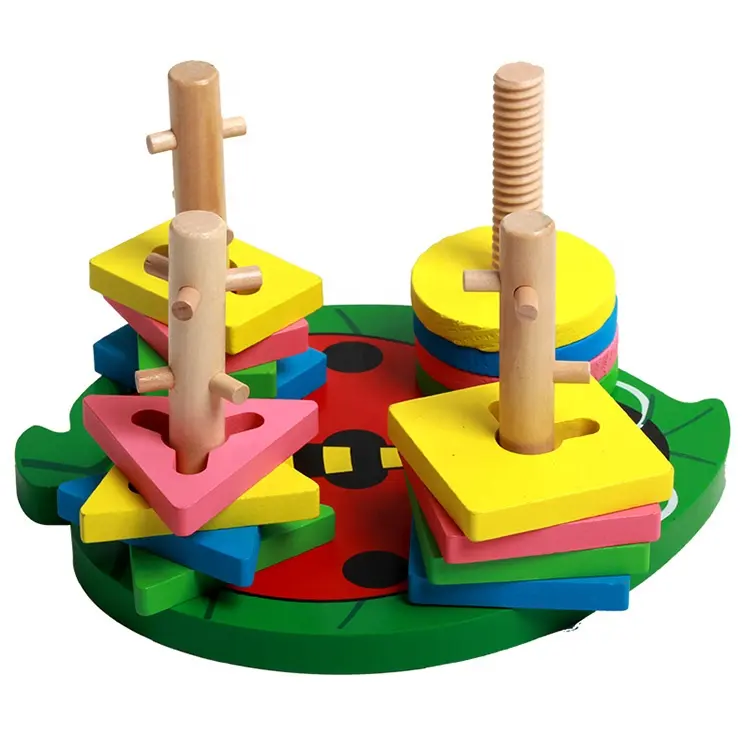 Geometry Building Block Baby Shape Recognizing Beatle Kids Wooden Montessori Educational Toy