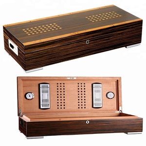 600mmの長さの杉の木の葉巻ヒュミドールダブルゲージ収納用木箱