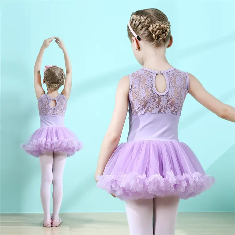 Vestido de laço lilac para meninas, atacado barato crianças meninas sem mangas vestido tutu do balé