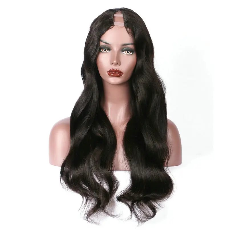 U Part Human Hair Wigs For Women Body Wave 100% Brazilian Remy Hair Middle Part 13 Natural Color