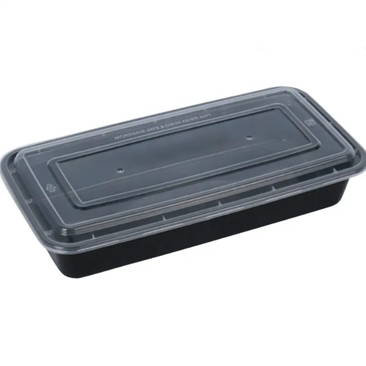 To-Go-fiambrera rectangular desechable de 2000ml, caja de embalaje de peces negros de gran capacidad con tapas de airtught