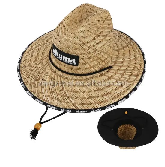 Sombrero de paja de salvavidas para hombre, sombreros de ala ancha para el sol, venta al por mayor, protección UV, sombrero para el sol de granjero